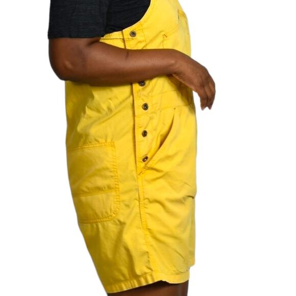 Vintage Bib Overalls Shorts Yellow Cotton Denim Shortalls 90s Y2k Size Medium - Picture 16 of 16